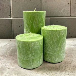 Unscented Pillar Candle Set, Lime Green, Palm Wax, Round 3 Inch
